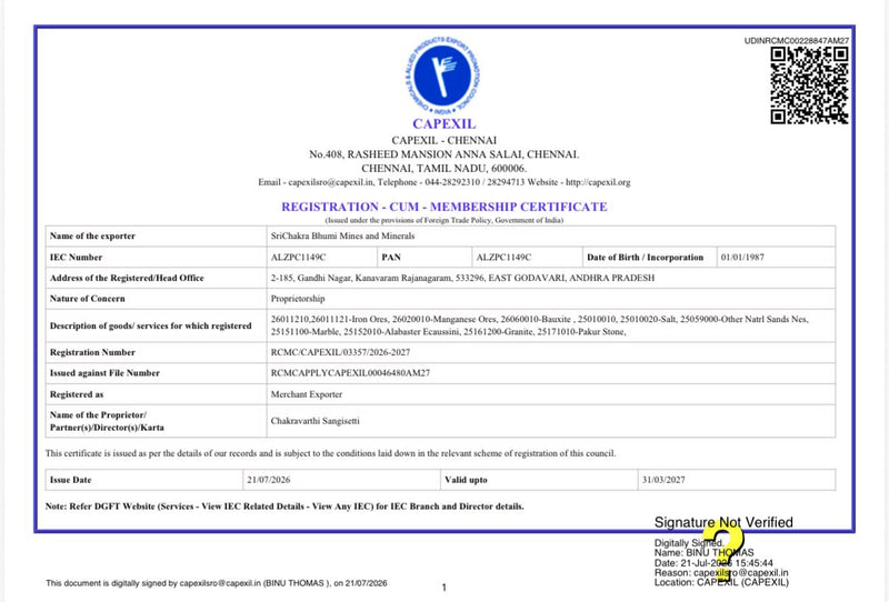 CAPEXIL Registration Certificate